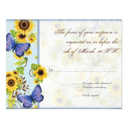 Sunflower Swirl Floral Frame Blue Butterfly Invite