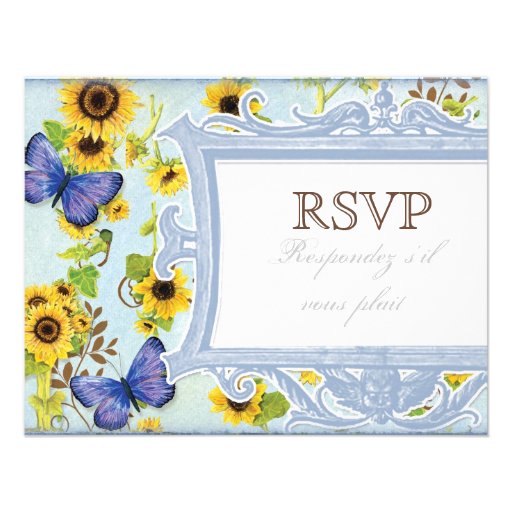 Sunflower Swirl Floral Frame Blue Butterfly Invite