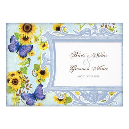 Sunflower Swirl Floral Frame Blue Butterfly Invite