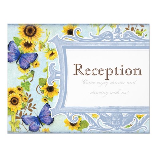 Sunflower Swirl Floral Frame Blue Butterfly Invite