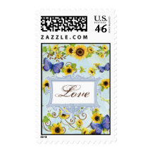 Sunflower Swirl Floral Frame Blue Butterfly Invite Stamp