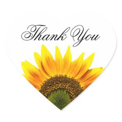 Sunflower thank you envelope or favor seals heart sticker