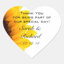 Sunflower Thank You Hearts Wedding Favor Stickers