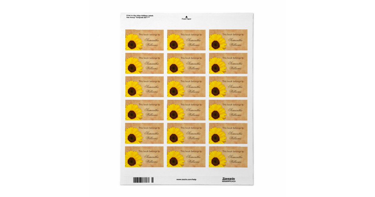 Sunflower vintage stained old paper bookplates label Zazzle