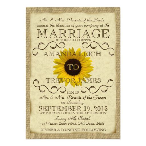 Sunflower Vintage Typography Wedding Invitation