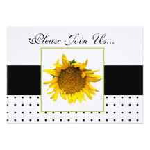 Sunflower Wedding black and white dots 2 Invitations