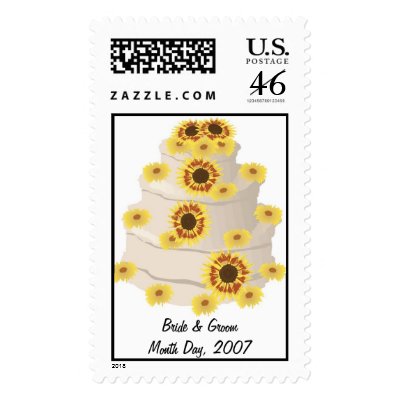 Sunflower Wedding Cake Postage Stamp by frugalbride