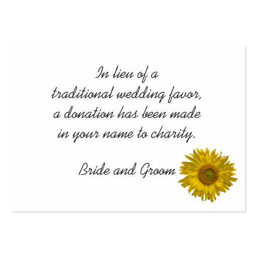 Sunflower Wedding Charity Favor Card Business Cards (front side)