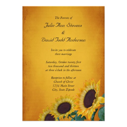Sunflower Wedding Invitation Card (front side)