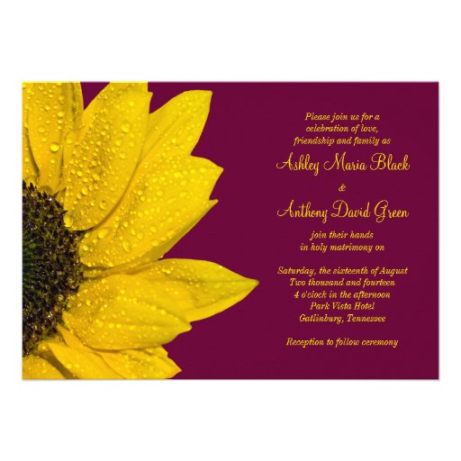 Sunflower Wedding Invitation - Wine and Yellow