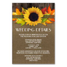 Sunflower Wedding Reception Accommodation Cards