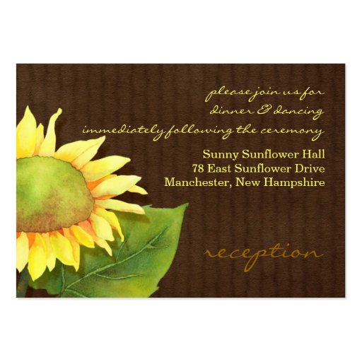 Sunflower Wedding Reception Insert Cards (3.5x2.5) Business Card (front side)