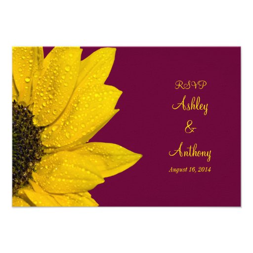 Sunflower Wedding Reply Card - Wine and Yellow Invitation