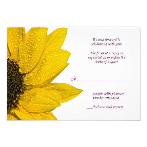 Sunflower Wedding Reply Card - Wine and Yellow Invitation
