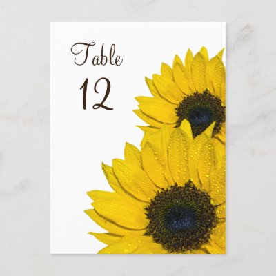 Sunflower Wedding Table Number Card Post Card