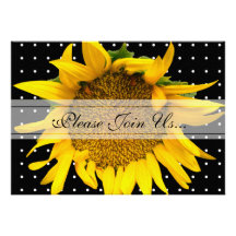 Sunflower Wedding with dots black Announcements