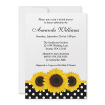 Sunflower White and Black Polka Dot Bridal Shower Invites