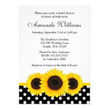 Sunflower White and Black Polka Dot Bridal Shower Invites