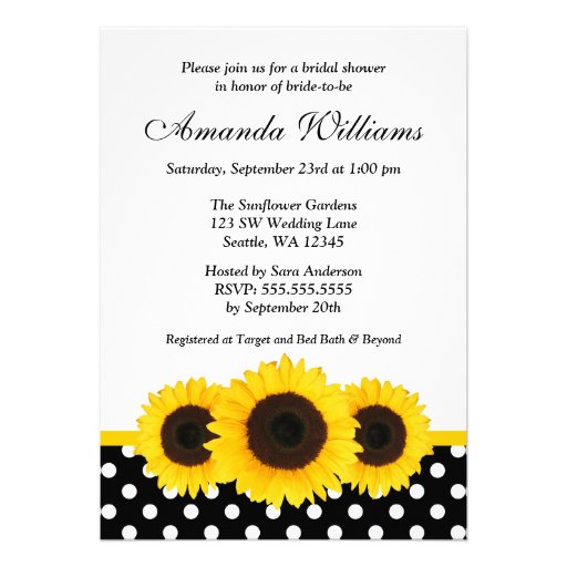 Sunflower White and Black Polka Dot Bridal Shower Invites