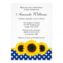 Sunflower White and Blue Polka Dot Bridal Shower Custom Invite