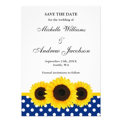 Sunflower White and Blue Polka Dot Save the Date Custom Announcements