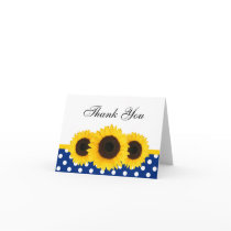 Sunflower White and Blue Polka Dot Thank You Greeting Cards