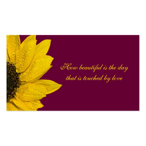 Sunflower Wine and Yellow Wedding Place Cards Business Cards (back side)