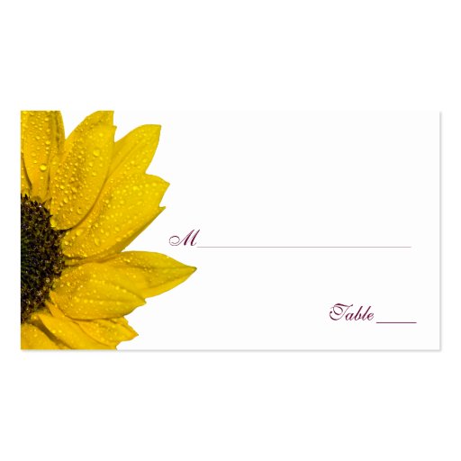 Sunflower Wine and Yellow Wedding Place Cards Business Cards (front side)