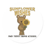Sunflower Wishes Teddy Bear Kisses Round Sticker