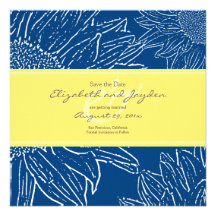 Sunflower with Band Save the Date: Navy Yellow Personalized Invites
