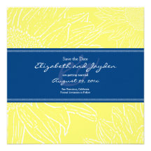 Sunflower with Band Save the Date: Yellow Navy Personalized Invites