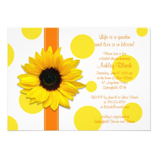Sunflower Yellow Orange Polka Dot Bridal Shower Invitation