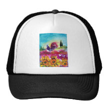 SUNFLOWERS AND BLACK ROOSTER MESH HAT