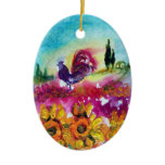 SUNFLOWERS AND BLACK ROOSTER ORNAMENT