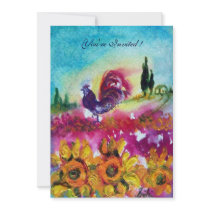 SUNFLOWERS AND BLACK ROOSTER ,yellow red purple Custom Announcement