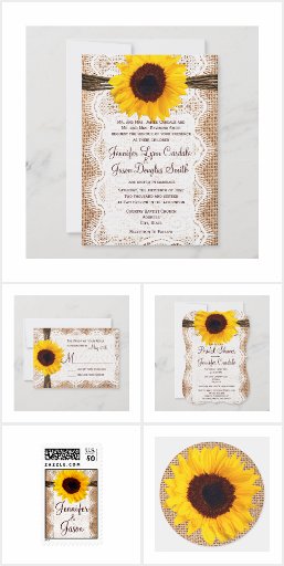 Sunflowers and Burlap Wedding Invitation Set