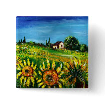 SUNFLOWERS AND COUNTRYSIDE IN TUSCANY buttons