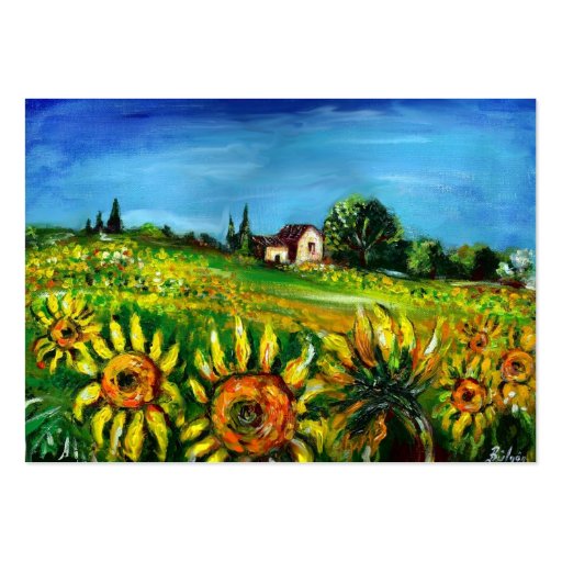 SUNFLOWERS AND COUNTRYSIDE IN TUSCANY- ITALY BUSINESS CARD TEMPLATE (back side)