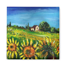 SUNFLOWERS AND COUNTRYSIDE IN TUSCANY REFRIGERATOR MAGNET