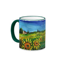 SUNFLOWERS AND COUNTRYSIDE IN TUSCANY mugs