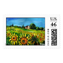 SUNFLOWERS AND COUNTRYSIDE IN TUSCANY STAMP