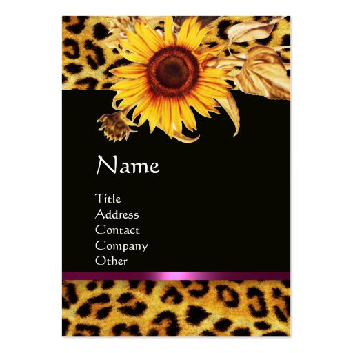 SUNFLOWERS AND LEOPARD FUR PINK GEMSTONE MONOGRAM BUSINESS CARD TEMPLATES (front side)