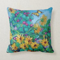 Sunflowers and Morning Glories Throw Pillows