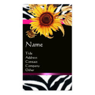 SUNFLOWERS AND PINK BLACK WHITE ZEBRA FUR BUSINESS CARD TEMPLATE