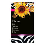 SUNFLOWERS AND PINK BLACK WHITE ZEBRA FUR MONOGRAM BUSINESS CARDS
