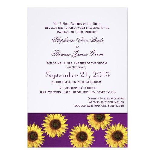 Sunflowers and Purple Country Wedding Custom Announcement