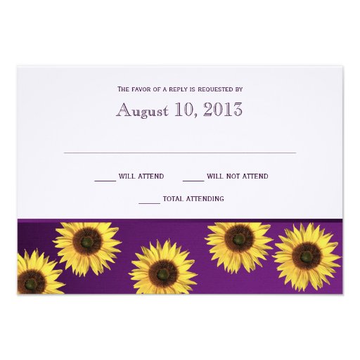 Sunflowers and Purple Country Wedding Response Personalized Invitations