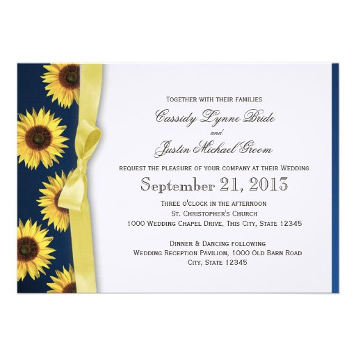 Sunflowers and Ribbon Country Wedding Cards