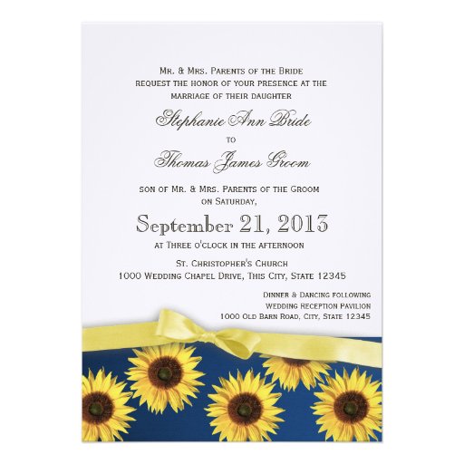 Sunflowers and Ribbon Country Wedding Personalized Invites