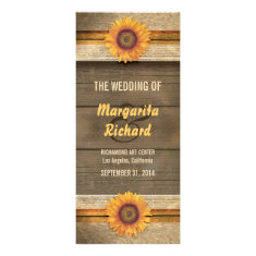 sunflowers and wood country wedding programs rack card template